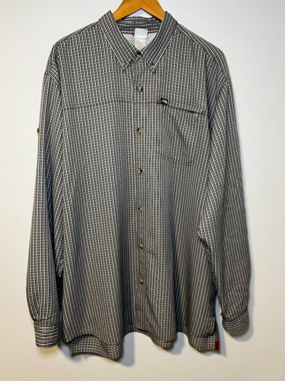 The North Face Hiking Shirt Mens 2XL Brown Plaid Roll Tab Long Sleeve Gorpcore